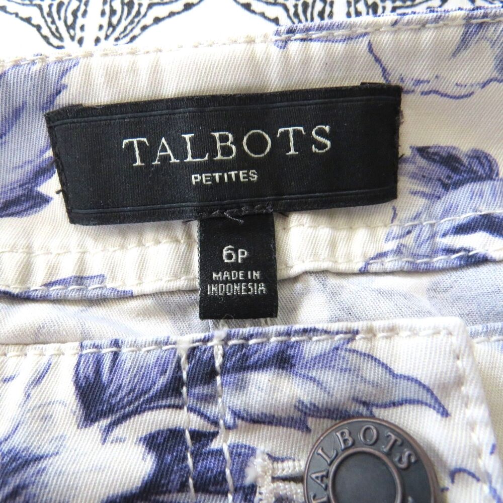Talbots Damask Print A-Line Skirt Cotton Blend blue/white  6P EUC - Picture 7 of 8
